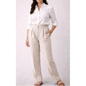 Vintage David Brooks Beige Linen High Waisted Pleated Pants USA Women's Size 10